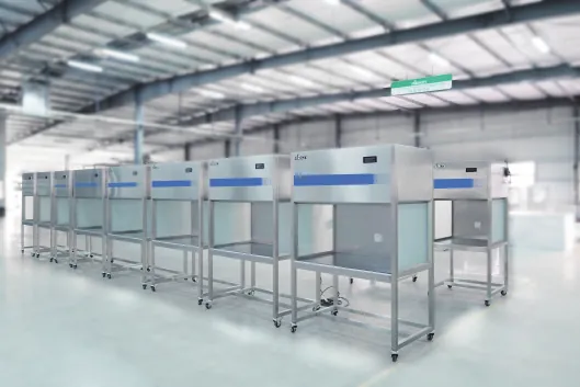 Airkey horizontal laminar flow cabinets at the factory