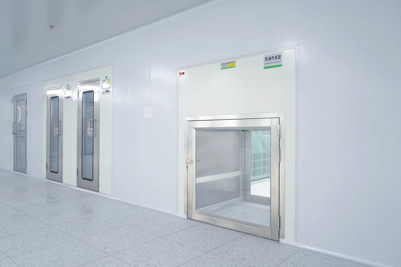 Airkey air shower pass box installed in a cleanroom wall